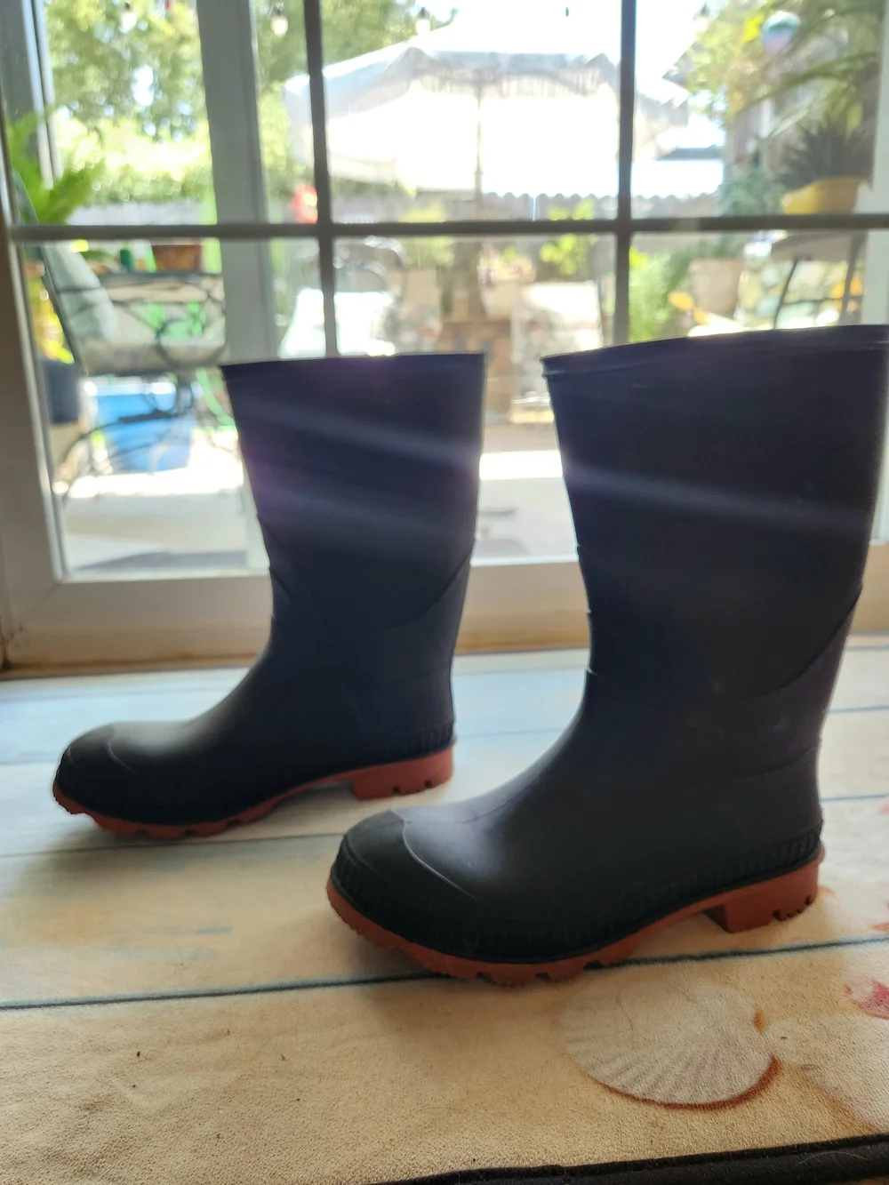 Black Waterproof Rain Boots with Brown Outsole